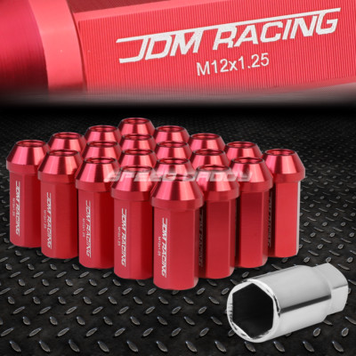 КОМПЛЕКТ ГАЕК JDM ИЗ КРАСНОГО АЛЮМИНИЯ ЗАКРЫТОГО ТИПА С 20 НАКОНЕЧНИКАМИ + АДАПТЕР M12X1.25 ДИАМЕТРОМ 25 ММ/ ВЫСОТОЙ 50 ММ