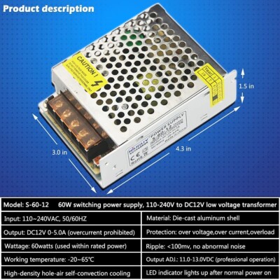 Voltage Transformer AC 115v in to 12 VDC 5 amp
