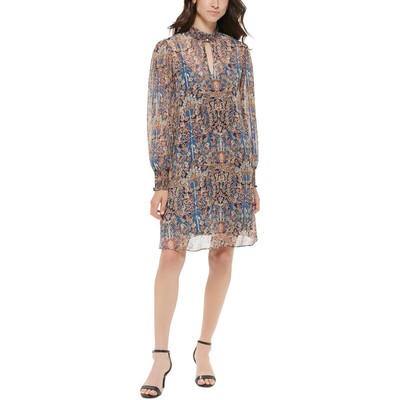 Tommy Hilfiger Womens Tan Printed Knee-Length Mock Neck Shift Dress 10 BHFO 5911