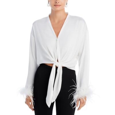 Женская блузка из атласа с искусственными перьями Lucy Paris Womens Trisha White S BHFO 5982