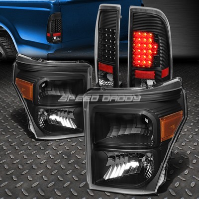 ЧЕРНЫЙ КОРПУС, ЯНТАРНАЯ БОКОВАЯ ЧЕТЫРЕХЪЯДЕРНАЯ ФАРА + СВЕТОДИОДНЫЙ ЧЕРНЫЙ ЗАДНИЙ ФОНАРЬ ДЛЯ 11-16 SUPER DUTY