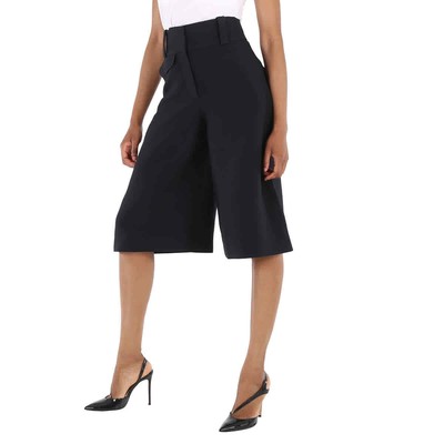 Pre-owned Burberry Ladies Wool Silk Wide-leg Culottes In Black, Brand Size 4 (us Size 2)