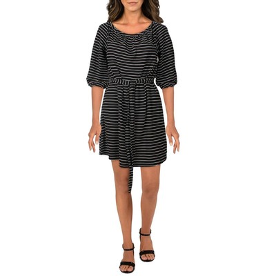 

Женское черно-белое платье миди с поясом и эластичным поясом B Collection by Bobeau,  BHFO 5314, Black/ white