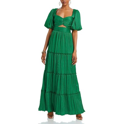 Aqua Womens Green Full Length Pleated Cutout Maxi Dress 0 BHFO 7762