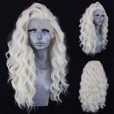 Platinum blonde Glueless Lace front wigs Water curly Heat resistant Synthetic