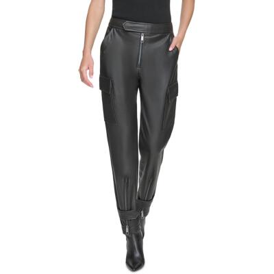 Женские брюки-карго из искусственной кожи DKNY с высокой посадкой и прямыми штанинами BHFO 9295
