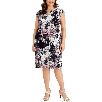 Connected Apparel Женское темно-синее платье-футляр с цветочным принтом Plus 24W BHFO 1835