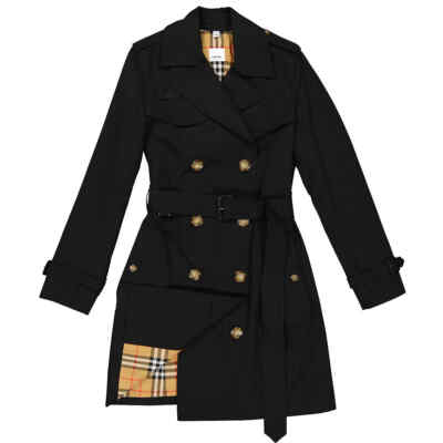 Pre-owned Burberry Ladies Black Double-breasted Belted Trench Coat