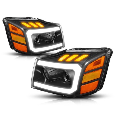 For 04-15 Titan/05-07 Armada LED DRL+Turn Signal Projector Headlight Black/Amber