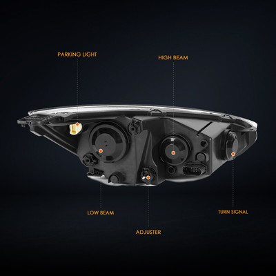 For 15-18 Ford Focus Gen3 Direct Bolt-On Headlight/Lamp Black Housing Amber Side
