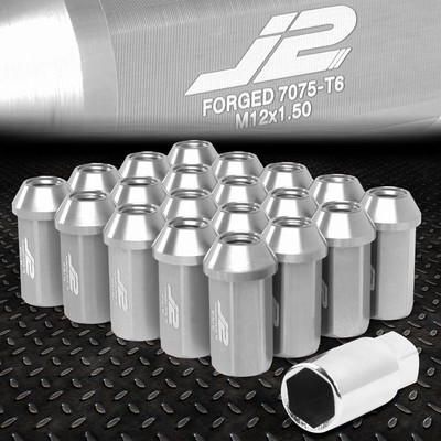 J2 ENGINEERING 7075 АЛЮМИНИЙ M12X1.5 20ШТ 45 ММ ГАЙКА С ОТКРЫТЫМ НАКОНЕЧНИКОМ + ПЕРЕХОДНИК СЕРЕБРИСТЫЙ