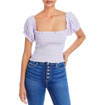 

Женский укороченный топ с пышными рукавами Chaser  BHFO 9288, Purple gingham
