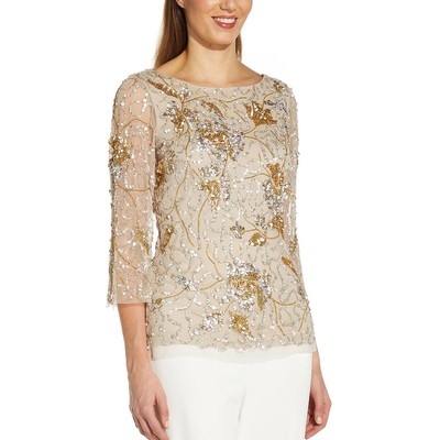 

Женская бежевая блузка с V-образным вырезом Adrianna Papell  BHFO 9491, Biscotti