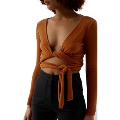 

Musier Paris Женский короткий кардиган X Cross оранжевый короткий жакет-свитер  BHFO 0390, Beige camel