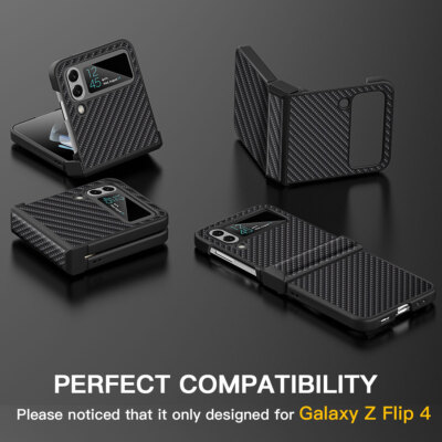For Samsung Galaxy Z Flip 4 Phone Case Carbon Fiber Shockproof Hinge Hard Cover