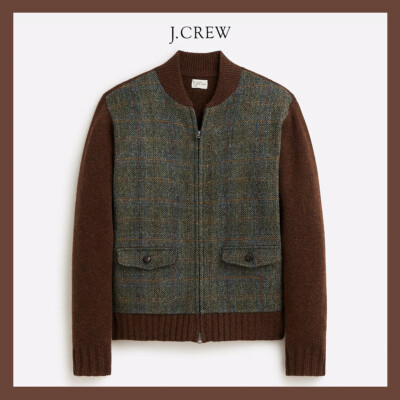 NWT - J. Crew Men's Wool Sweater-Jacket with Harris Tweed, Hazelnut Sz M - $298