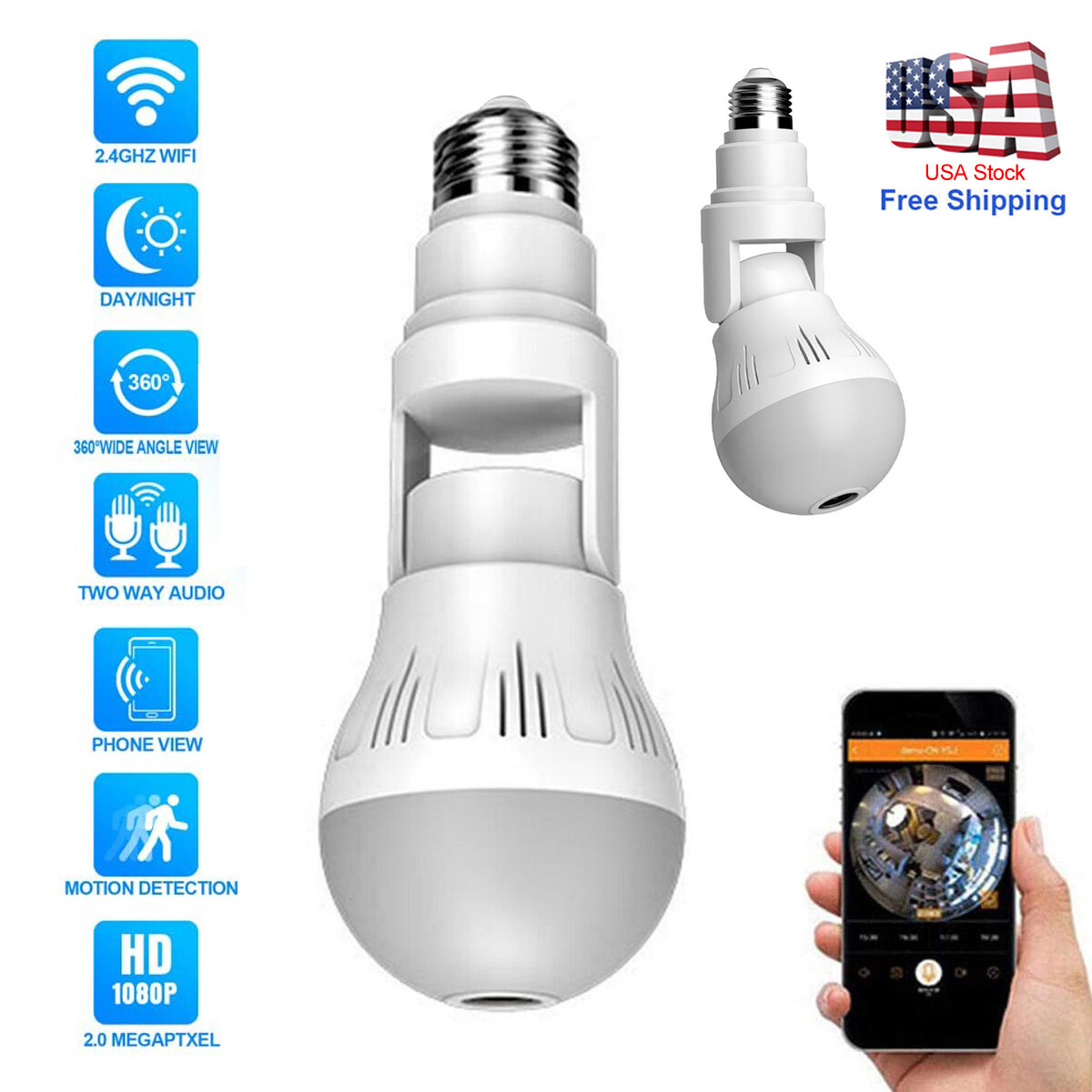 360&deg; Panoramic IP Security Camera Light Bulb HD Fisheye 108