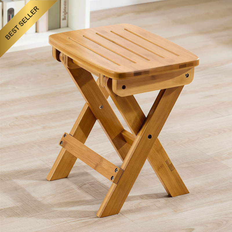 Bamboo Folding Step Stool for Shaving Shower Foot Rest, Home Portable Folding Sh
