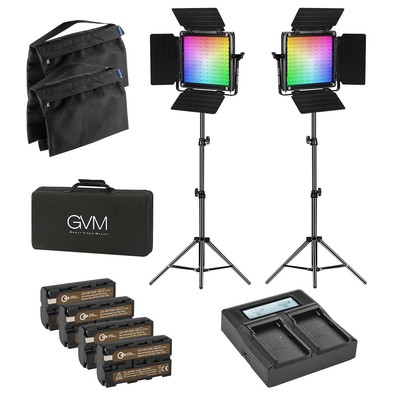 GVM 800D 40W Bi-Color RGB Studio Soft LED Panel 2-Light Kit, с зарядным устройством