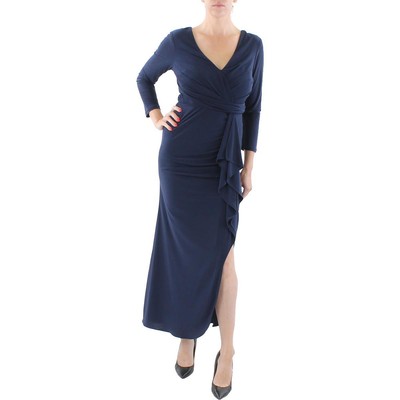 Женское темно-синее вечернее платье макси с V-образным вырезом Betsy & Adam, платье Petites 10P BHFO 9350