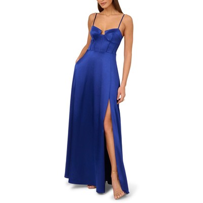Adrianna Papell Womens Blue Satin Formal Evening Dress Gown 2 BHFO 7234