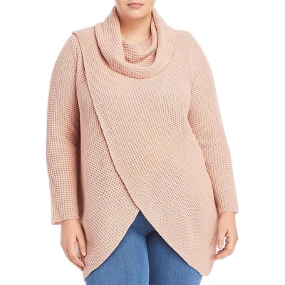 

Женский розовый свитер с воротником-хомутом и запахом в одну нить, кардиган плюс  BHFO 6355, Evening sand