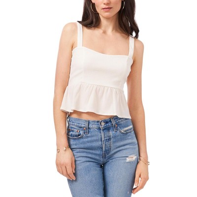 1.State Womens Ivory Cropped Sleeveless Textured Peplum Top L BHFO 7191