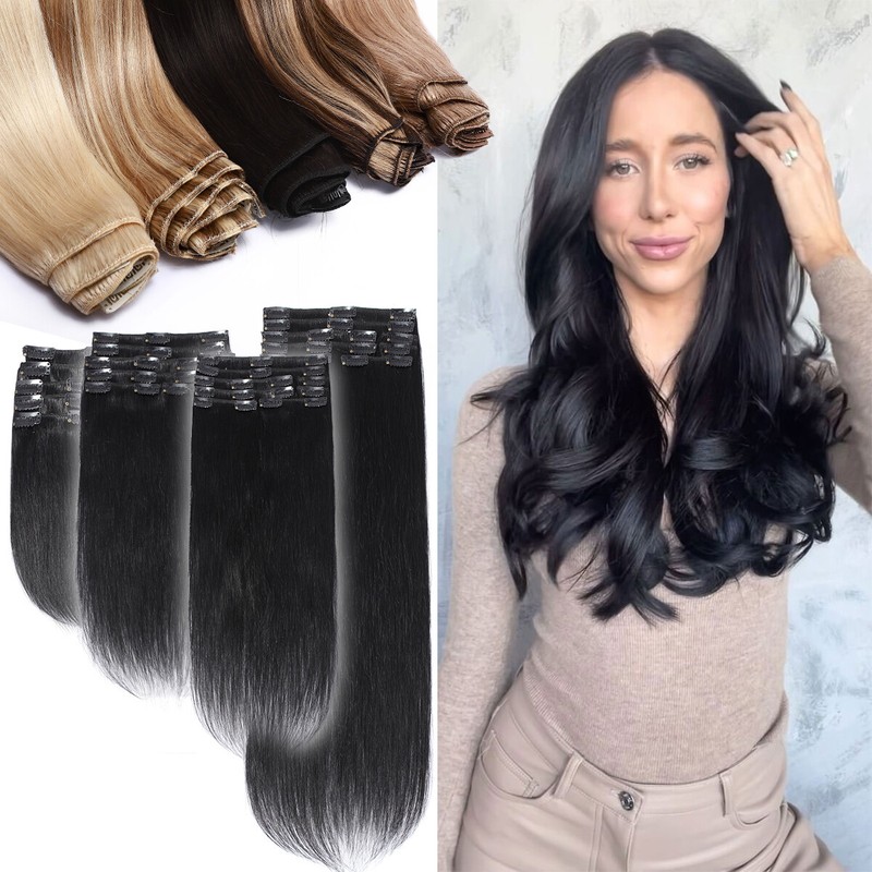 RUSSIAN 100% Human Hair Clip In Real Remy Hair Extensions Full Head 8