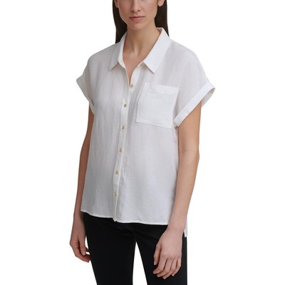 Женская белая льняная рубашка на пуговицах Calvin Klein, блузка-топ XS BHFO 3526