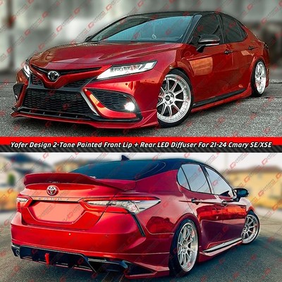 For 2021-2024 Toyota Camry Yofer Supersonic Red Front Bumper Lip + Rear Diffuser