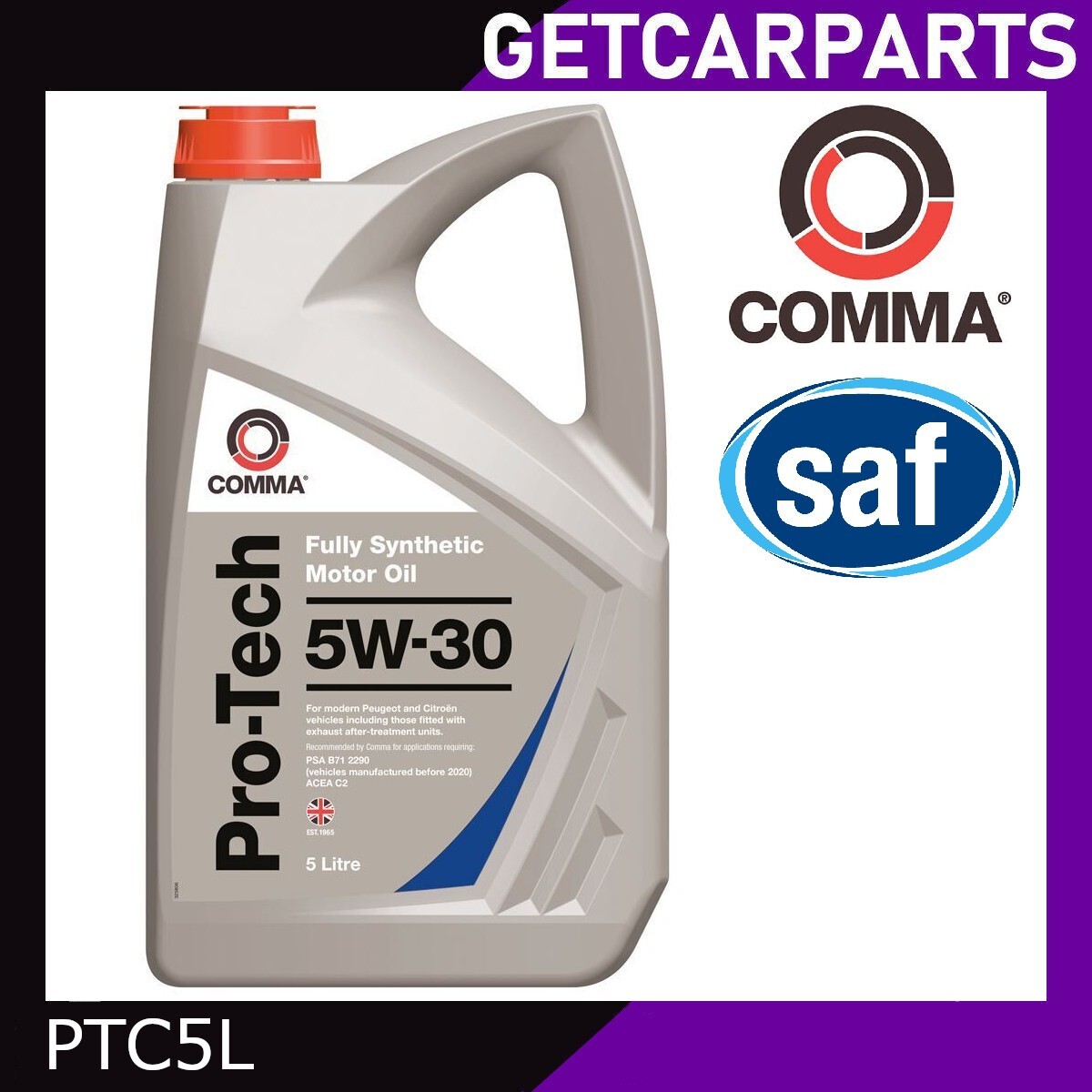 Comma PTC1L Pro-Tech 5W-30 Synthetisches Motoröl | 1 Liter | Für Diesel & Benziner | ACEA C2, API SN