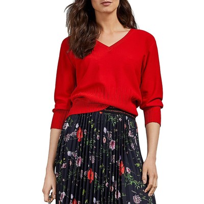 

Женский красный пуловер «летучая мышь» с v-образным вырезом и отделкой в рубчик Ted Baker, топ  BHFO 0373, Bright red