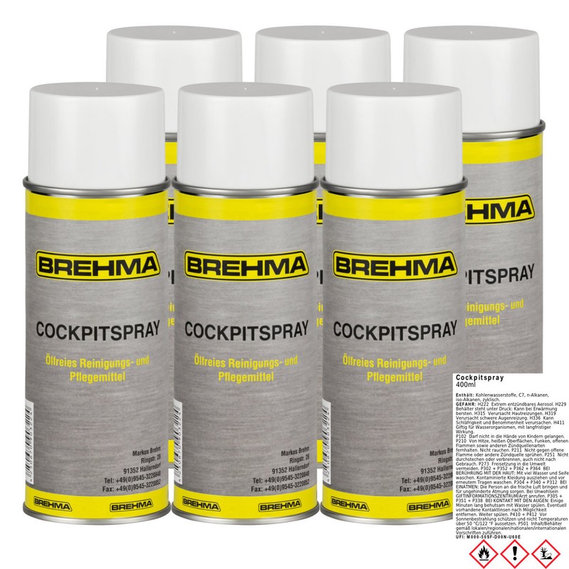 6x Brehma Cockpitspray Innenraumpflege Cockpit Reiniger Cockpitpflege 400ml