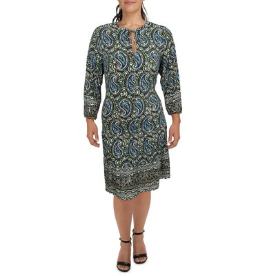 

Tommy Hilfiger Womens Многоуровневое платье прямого кроя с узором пейсли плюс BHFO 0185, Blue/black/green