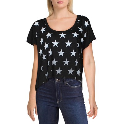

CHRLDR Женская черная футболка с овальным вырезом и принтом Faded Stars Top  BHFO 4125, Black/silver stars