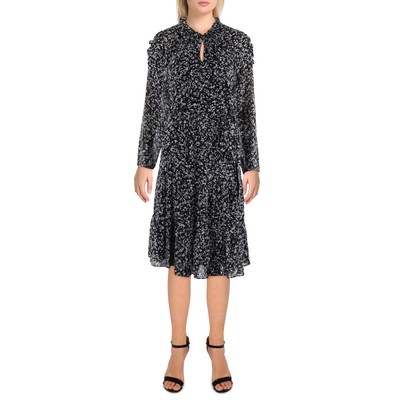 Женское черно-белое мини-платье трапециевидной формы с цветочным принтом и поясом Calvin Klein, BHFO 5568