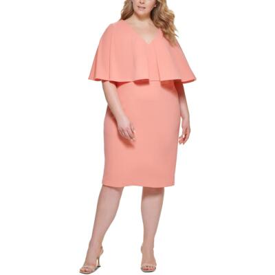 

Оранжевое платье-футляр миди со сборками Calvin Klein Womens Orange V-образным вырезом плюс  BHFO 8957, Peach