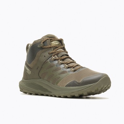 Pre-owned Merrell Work Men's Nova 3 Mid Tactical Waterproof Boot Olive - J005053 In Green