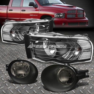 ЧЕРНЫЙ/ПРОЗРАЧНЫЙ КОРПУС ФАР + ДЫМЧАТЫЕ ПРОТИВОТУМАННЫЕ ФАРЫ DRL/КОМПЛЕКТ ЛАМП НАКАЛИВАНИЯ ДЛЯ 02-05 DODGE RAM