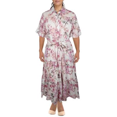 

Женское летнее платье-рубашка миди с цветочным принтом Calvin Klein Plus BHFO 0511, White multi