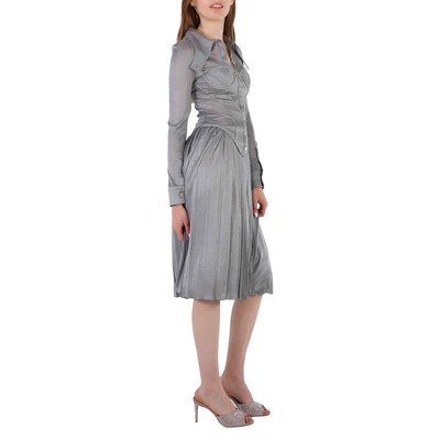 Pre-owned Burberry Grey Melange Marcella Pleated Jersey Corset Dress In Gray
