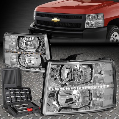 ДЛЯ 07-14 CHEVY SILVERADO LED DRL ХРОМИРОВАННЫЙ КОРПУС ПРОЗРАЧНАЯ УГЛОВАЯ ФАРА + НАБОР ИНСТРУМЕНТОВ