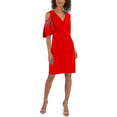 Женское красное шифоновое мини-платье для коктейлей и вечеринок MSK Womens, украшенное бисером, S BHFO 6423