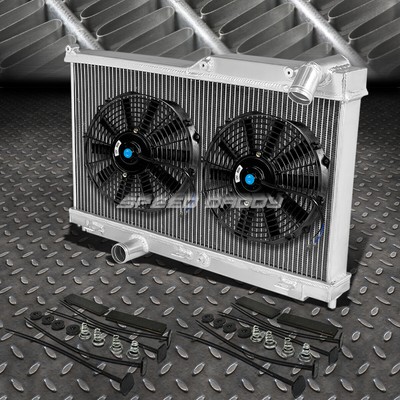 2-РЯДНЫЙ АЛЮМИНИЕВЫЙ РАДИАТОР + КОМПЛЕКТ ИЗ 2-Х ВЕНТИЛЯТОРОВ НА 10 ВЕНТИЛЯТОРОВ ЧЕРНОГО ЦВЕТА ДЛЯ 93-97 MAZDA RX7 FD/FD3S 13B-REW