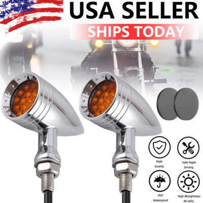 2X Chrome Motorcycle LED Turn Signal Light Amber Brake Blinker Bullet for Harley