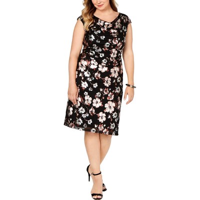 Connected Apparel Womens Black Floral Print Midi Dress Plus 24W BHFO 4505