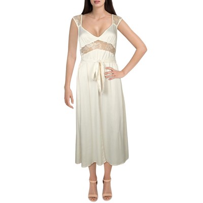 Женское платье-комбинация миди из белого сатина с кружевной отделкой Danielle Bernstein, 4 BHFO 4232