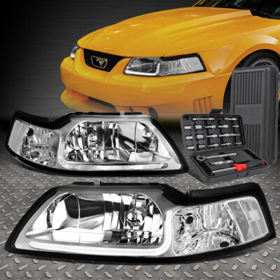 ДЛЯ 99-04 FORD MUSTANG LED DRL ХРОМИРОВАННЫЙ КОРПУС ПРОЗРАЧНЫХ УГЛОВЫХ ФАР + НАБОР ИНСТРУМЕНТОВ