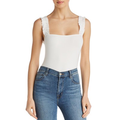 Little Black Bodysuit Womens Ivory Ruffled Square Neck Bodysuit Top L BHFO 6696