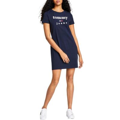

Женское темно-синее мини-платье-футболка с короткими рукавами Tommy Jeans  BHFO 1658, Sky captain